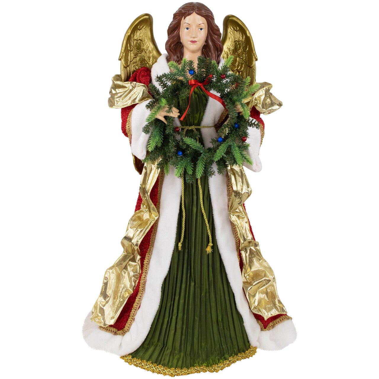 Northlight Commercial Size Angel Christmas Tree Topper with Wreath - 3' - Red and Green - Unlit